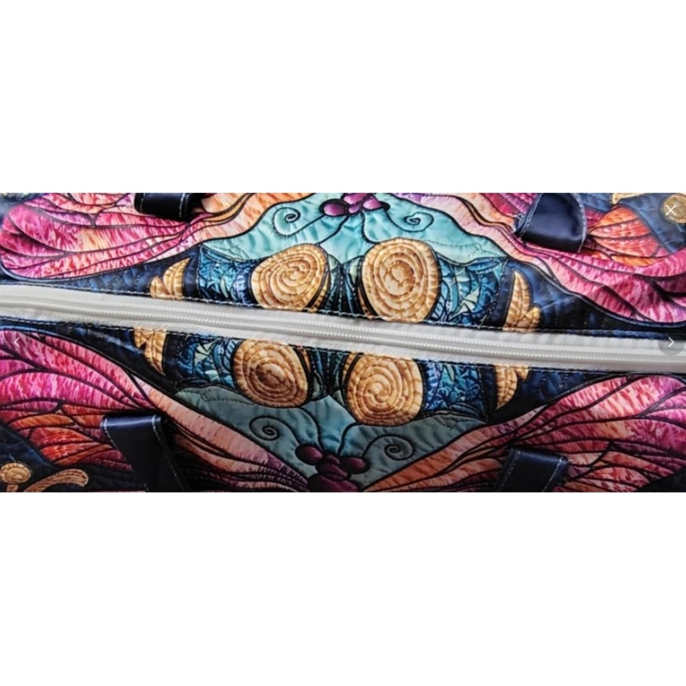 Duffel Bag Travel Weekender Quilted Dragonfly Graphic Print Large Multicolor - Picture 3 of 5